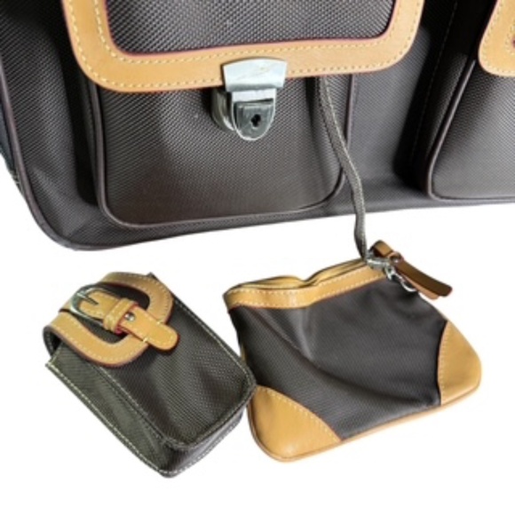 NWT Franklin Covey Morgan Triple Gusset Wheeled Canvas Case Brown/Tan - Picture 5 of 13